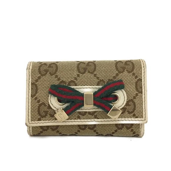 GUCCI Logo Canvas Leather 6 Key Ring Case - Picture 1 of 8